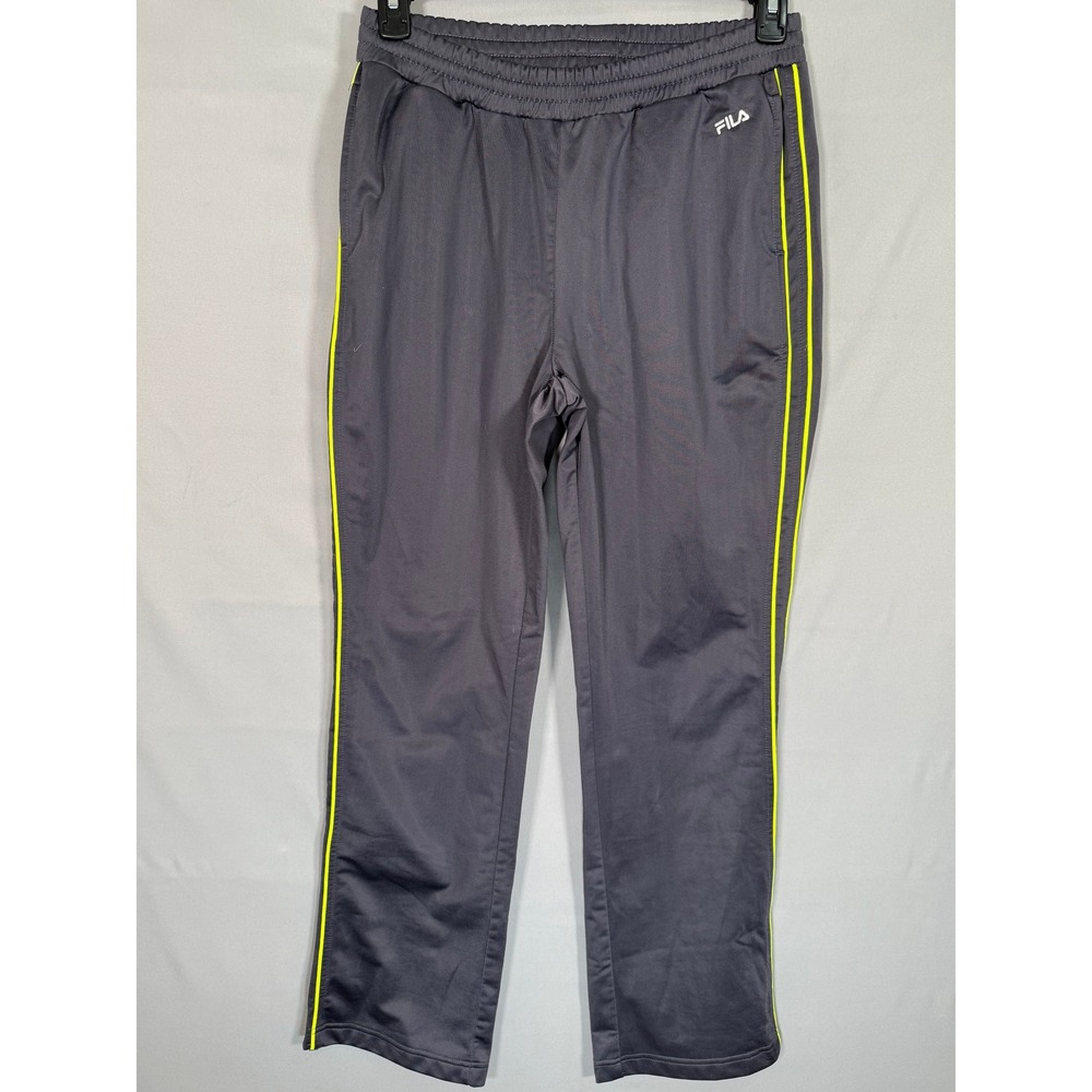 Fila Mens Track Pants Gray Neon Yellow Vintage Stripe Ankle Zip Athletic Small S